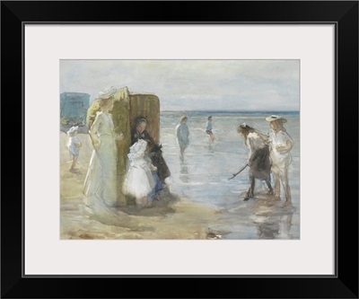 Beach of Scheveningen, with Two Ladies and Children, c. 1890-1920