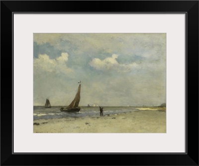 Beach Scene, by Johan Hendrik Weissenbruch, c. 1870-1903, Dutch painting, oil on panel