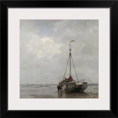 Bluff-bowed Fishing Boat on the Beach at Scheveningen, by Jacob Maris, c. 1885