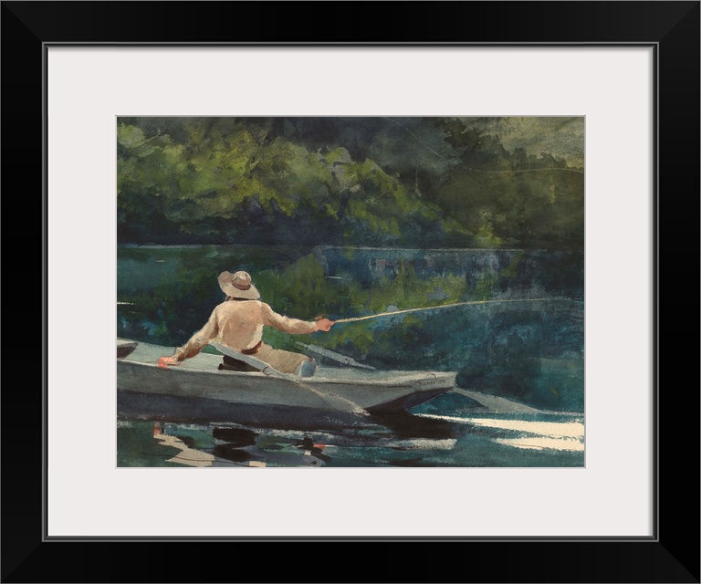 Casting, Number Two, by Winslow Homer, 1894, American painting, watercolor on paper. Homer's serene scene is still except ...