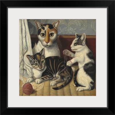 Cat and Kittens, by Anonymous, c. 1872-83, American painting