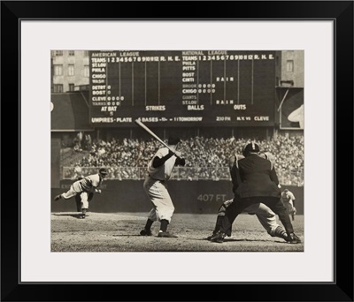 Cleveland Indians', Bob Feller, pitching to New York Yankees' Joe DiMaggio