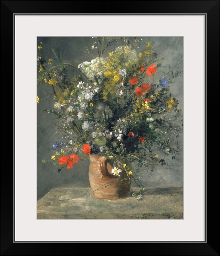 Flowers in a Vase, by Auguste Renoir, 1866, French impressionist painting, oil on canvas. This an early still life was pai...