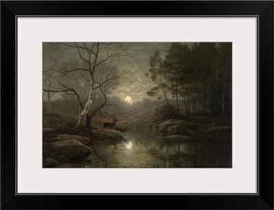 Forest Landscape in the Moonlight, 1861, Dutch oil painting