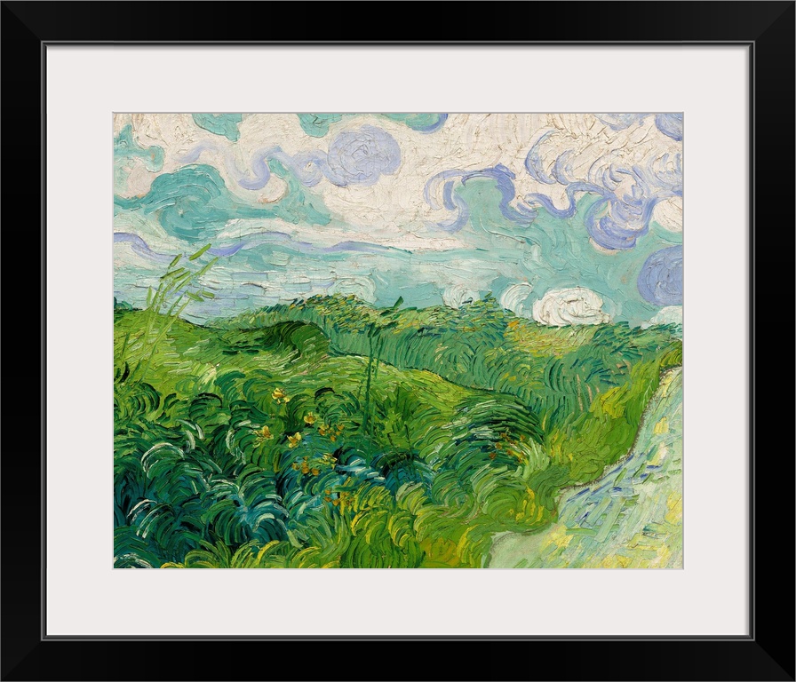 Green Wheat Fields, Auvers, by Vincent van Gogh, 1890, Dutch Post-Impressionist painting, oil on canvas. Painted in the la...