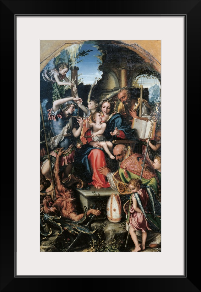 Holy Family with St Michael the Archangel and the Devil Contending for Souls, St Bernard and the Angels, by Giorgio Gandin...