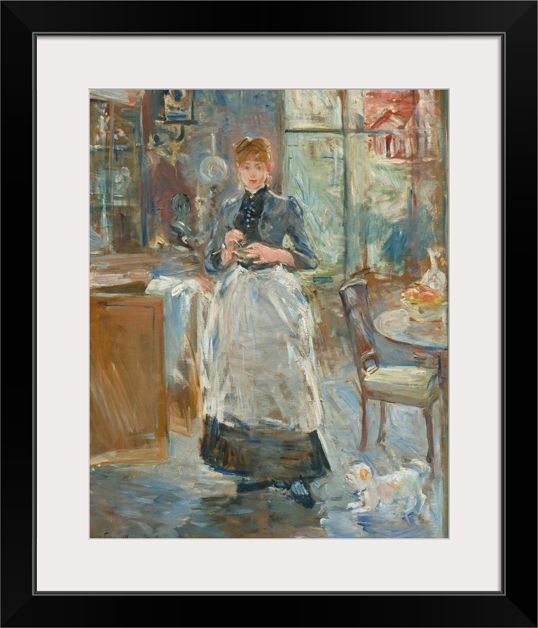 In the Dining Room, by Berthe Morisot, 1886, French impressionist painting, oil on canvas. Morisot's bold brushwork animat...