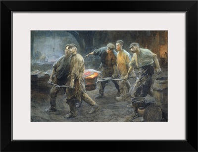 Interior of an Iron Foundry, 1880-1900, Dutch watercolor painting