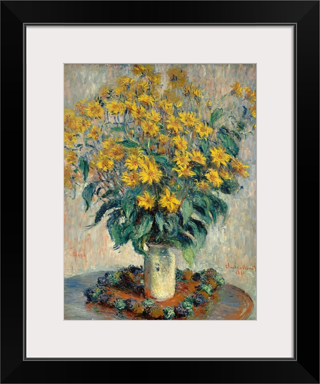 Jerusalem Artichoke Flowers, by Claude Monet, 1880, French impressionist painting, oil on canvas. Flower still life of 188...