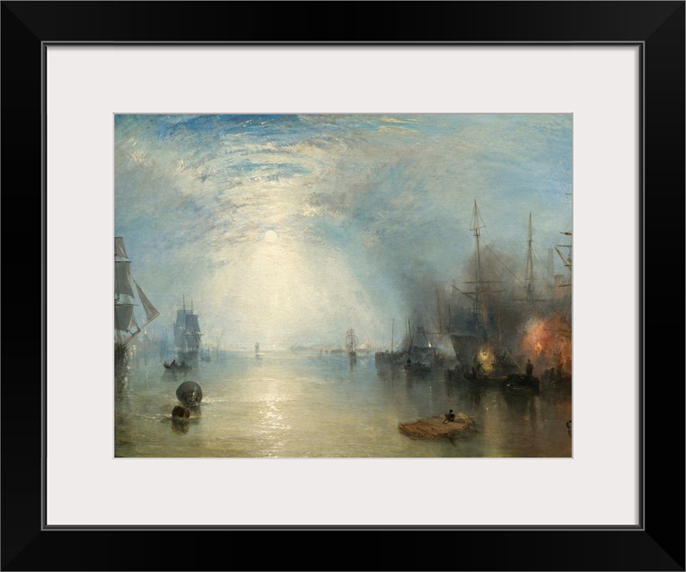 Keelmen Heaving in Coals by Moonlight, by Joseph Turner, 1835, English painting, oil on canvas. Workers are loading coal o...