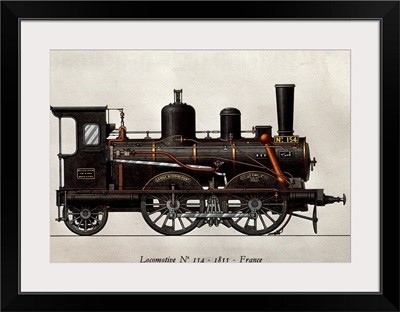Locomotive, 1855, French Colored Engraving