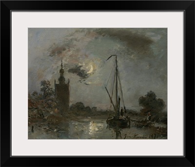 Overschie in the Moonlight, 1871, Dutch painting, oil on canvas