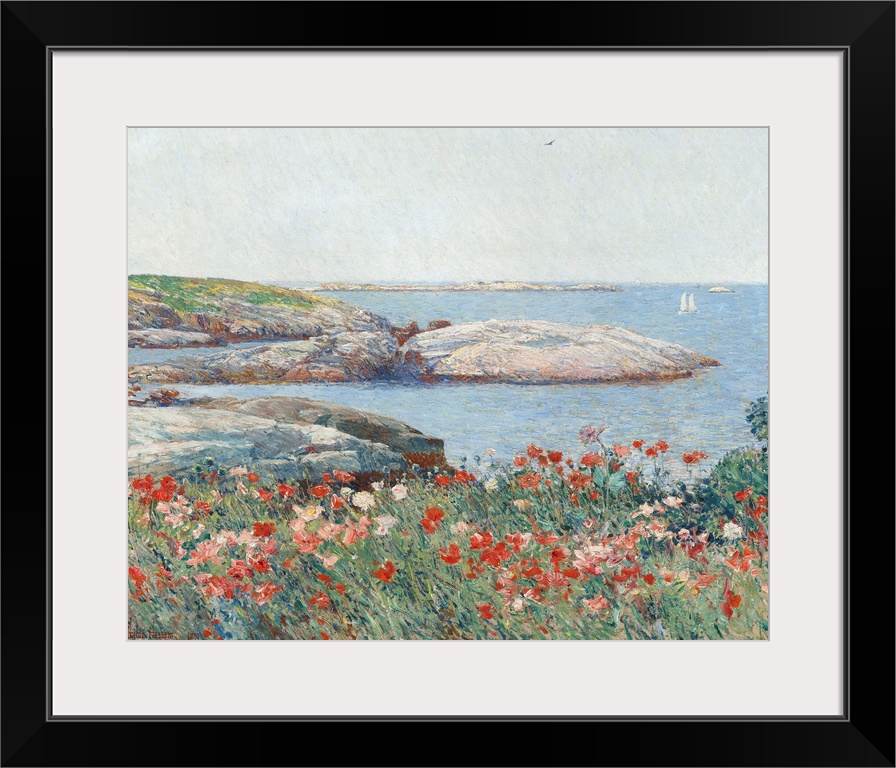 Poppies, Isles of Shoals, by Childe Hassam, 1891, American impressionist painting, oil on canvas. This view, centered on a...