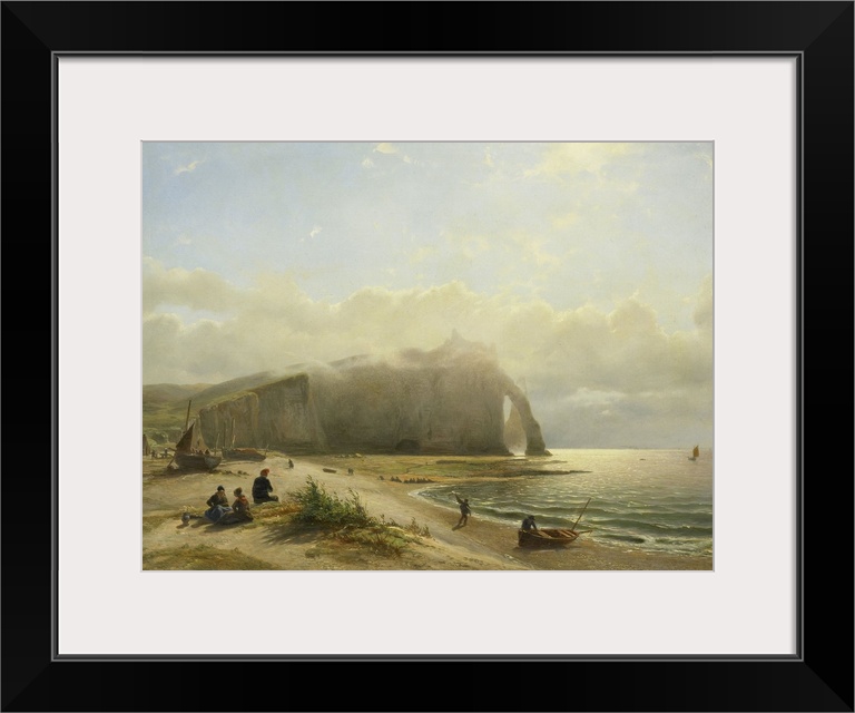 Seascape on the Coast, by Willem Anthonie van Deventer, 1845-80, Dutch painting, oil on panel. Beach and the cliffs at Etr...