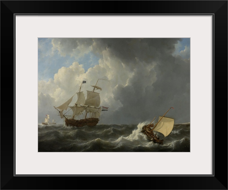 Ships in a Turbulent Sea, by Johannes Christiaan Schotel, 1826, Dutch painting, oil on canvas. Four ships in rough sea, wi...