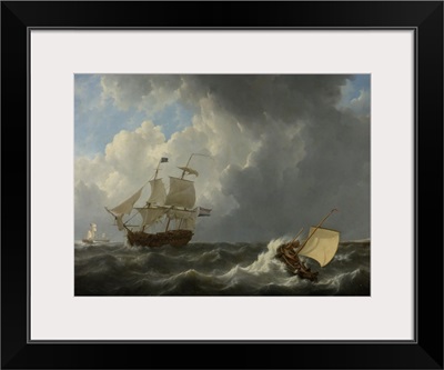 Ships in a Turbulent Sea, 1826, Dutch painting, oil on canvas