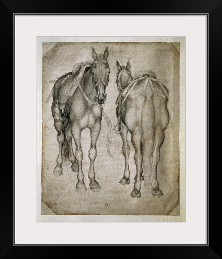 PISANELLO, Antonio di Puccio Pisano, called (1395-1455). Study of Two Horses. beg. 15th c. Skecht. Renaissance art. Quattr...