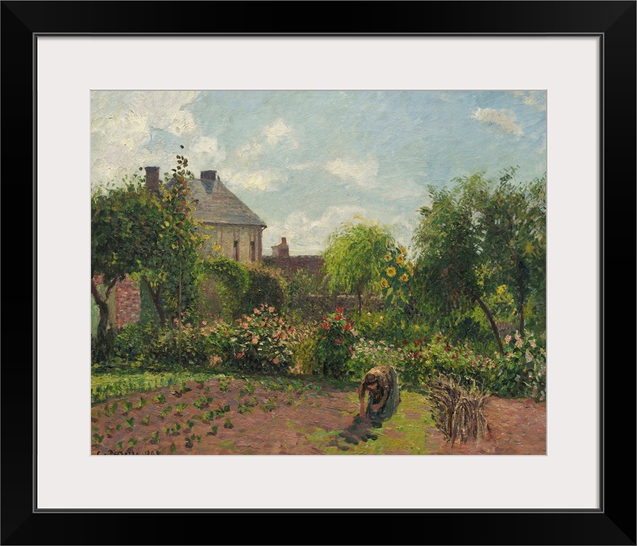 The Artist's Garden at Eragny, by Camille Pissarro, 1898, French impressionist painting, oil on canvas. This is a late Pis...