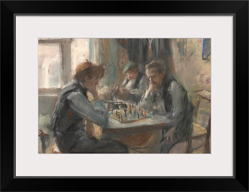 The Chess Players, by Isaac Israels, 1875-1922, Dutch art, colored chalk drawing on paper.