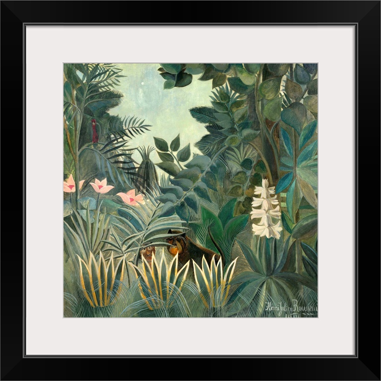 The Equatorial Jungle, by Henri Rousseau, 1909, French painting, oil on canvas. Henri Rousseau was a clerk in the Paris to...