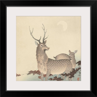 Two Deer, c. 1900-30, Japanese woodcut