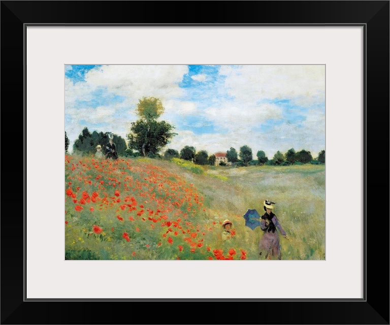 Impressionist painting by Claude Monet of a woman and child in a field of flowers.