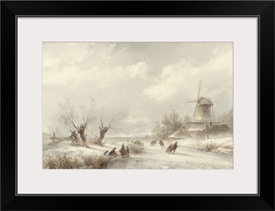 Winter Landscape with Skaters by a Windmill, by Lodewijk Johannes Kleijn