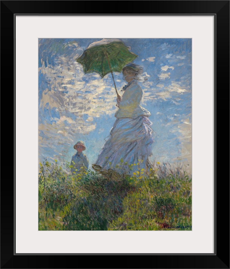 Woman with a Parasol-Madame Monet and Her Son, by Claude Monet, 1875, French impressionist painting, oil on canvas. Contra...