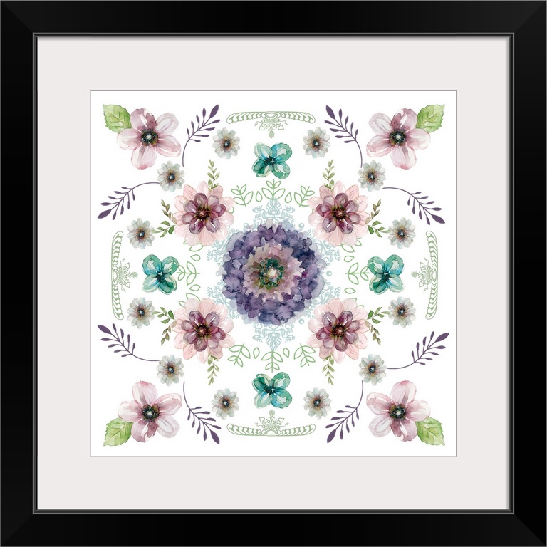 Kaleidoscopic artwork made with watercolor florals and leaves.