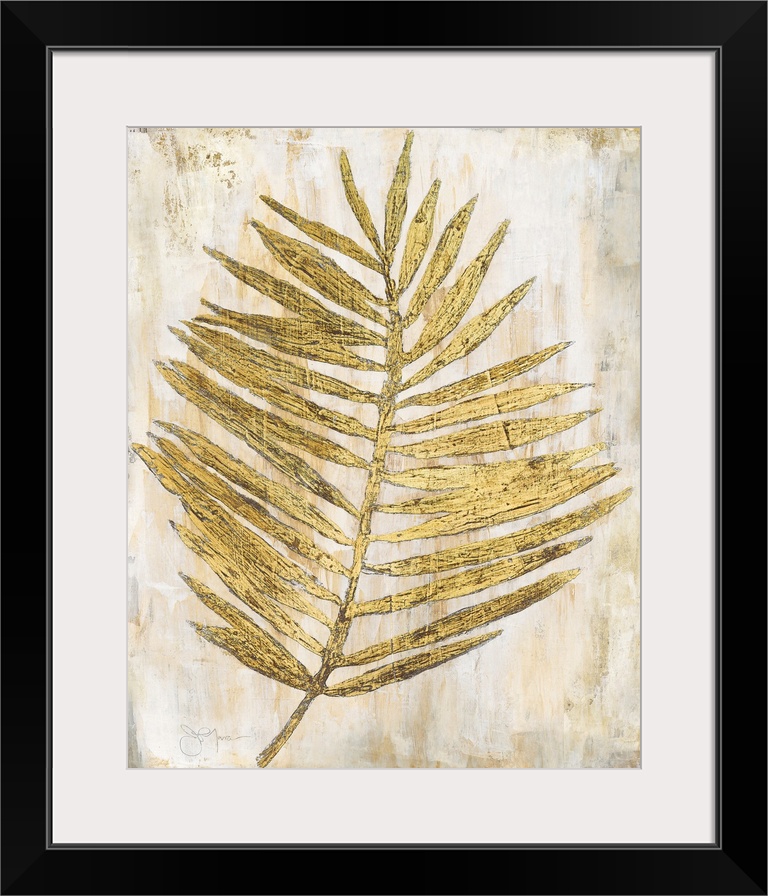 Gold and cream decor with a palm branch that has thin leaves,