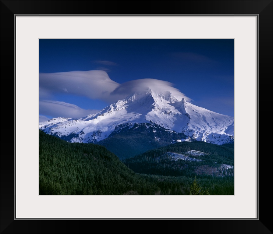 Clouds covering the peak of Mount Hood in Oregon.