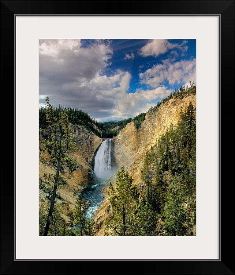 View from below of Yellowstone Falls in Yellowstone National Park, Wyoming.