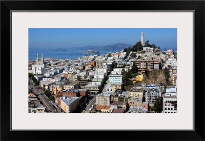 Aerial view of famous Telegraph Hill, with Coit Tower in back.