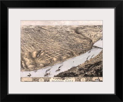 Aerial View Of Kansas City, Missouri In The 1860's