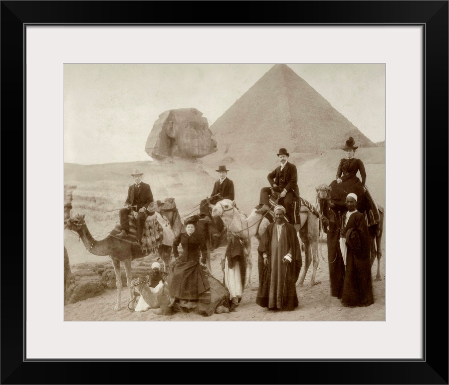 Victorian or Edwardian tourists in front of the Great Pyramid Egypt.