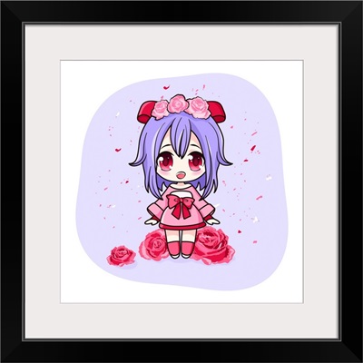 Chibi Girl With Red And Pink Roses