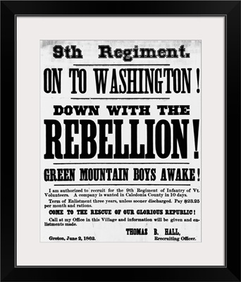 Civil War Poster Seeking Vermont 9Th Infantry Recruits