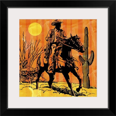 Cowboy Fiding Horseback In Desert