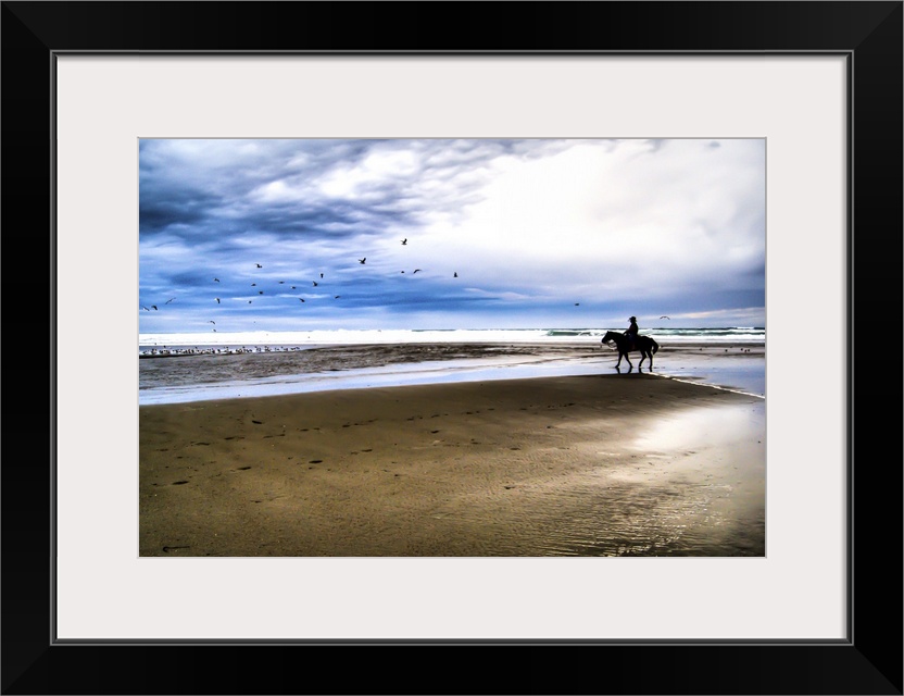 Cowboy, horse, beach, ocean, storm, horse riding.