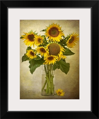 Digital composite of a vase of sunflowers