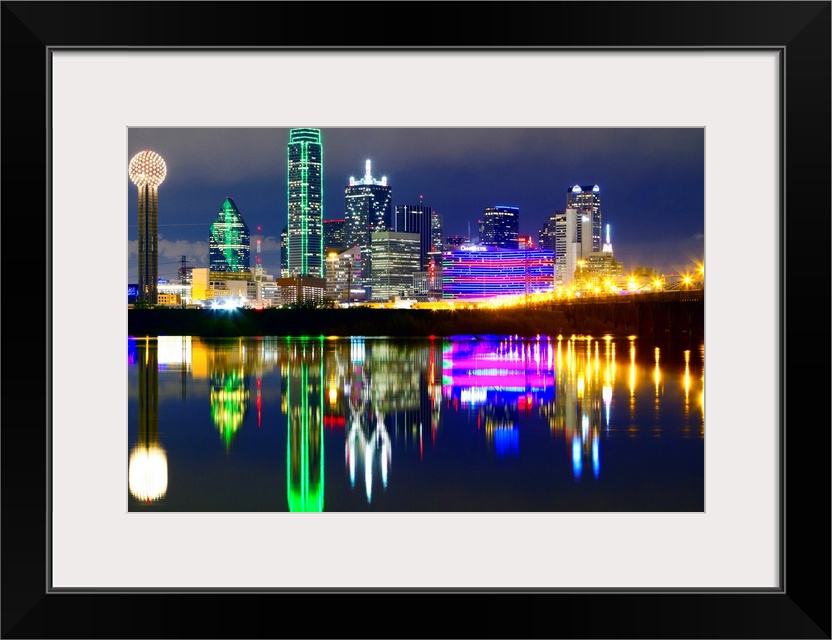 Reflections of downtown Dallas in the Trinity river.