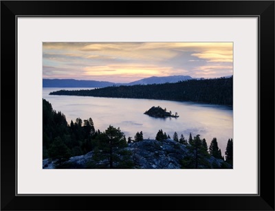 Dramatic clouds at sunset over Emerald Bay in Lake Tahoe, CA