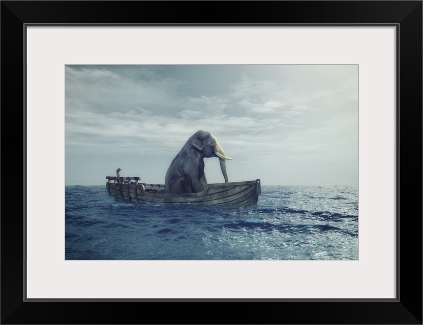 Elephant In A Boat At Sea