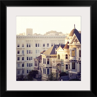 Famous 'painted ladies' of Alamo Square, San Francisco, at sunset.