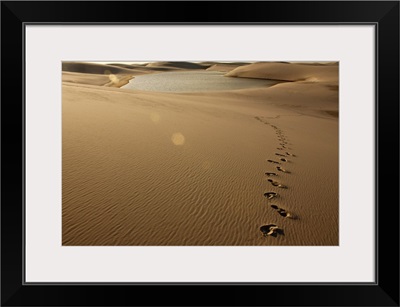 Footprint on sand dune in Barreirinhas, Brazil.