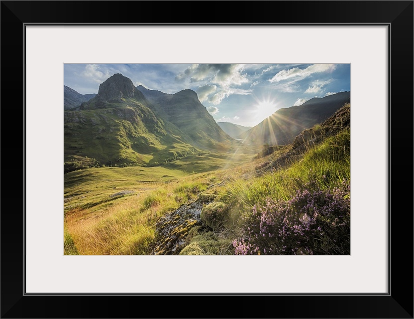 Valley view below the mountains of Glencoe, Lochaber, Highlands, Scotland, UK.