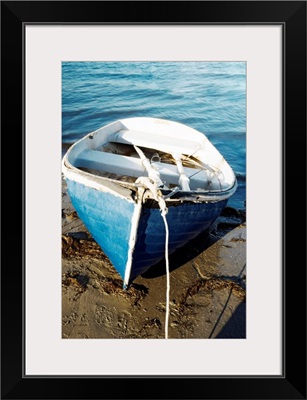 High angle view of a rowboat parked on the shore, San Diego, California, USA