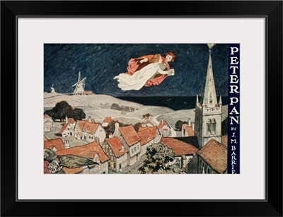 Illustration Of Peter Pan And Wendy Flying Over Town