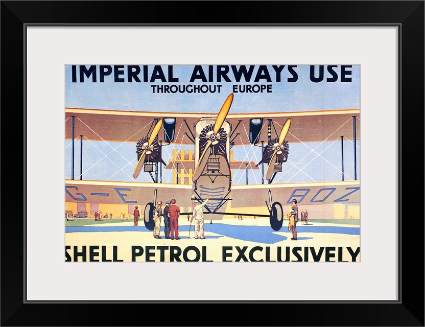 Shell petrol advertisement from the late 1920s, showing Imperial Airways' Armstrong Whitworth Argosy airliner G-EBOZ at Cr...