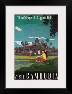 Landscape Of Angkor Wat, Visit Cambodia 1950's Travel Poster